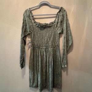 Green Eyelet Long Sleeve Dress